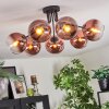 Koyoto ceiling light, globe light clear, coppery, 7-light sources