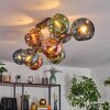 Ripoll ceiling light, globe light blue, green, coppery, 10-light sources