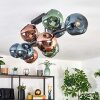 Ripoll ceiling light, globe light blue, green, coppery, 10-light sources
