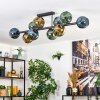 Ripoll ceiling light, globe light blue, gold, green, 10-light sources