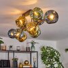 Ripoll ceiling light, globe light blue, gold, green, 10-light sources