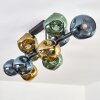 Ripoll ceiling light, globe light blue, gold, green, 10-light sources