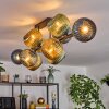 Koyoto ceiling light, globe light blue, gold, green, 10-light sources