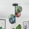 Koyoto ceiling light, globe light blue, green, coppery, 4-light sources