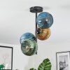 Koyoto ceiling light, globe light blue, gold, green, 4-light sources