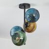 Koyoto ceiling light, globe light blue, gold, green, 4-light sources