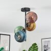 Koyoto ceiling light, globe light blue, gold, green, coppery, 4-light sources