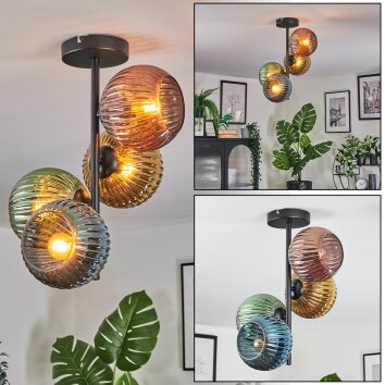Koyoto ceiling light, globe light blue, gold, green, coppery, 4-light sources