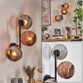 Ripoll globe light, wall light chrome, coppery, Smoke-coloured, 3-light sources