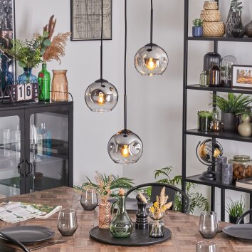 Ripoll hanging light, globe light, Cluster pendant lamp chrome, clear, Smoke-coloured, 3-light sources