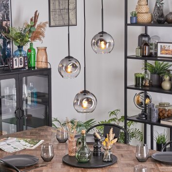Ripoll hanging light, globe light, Cluster pendant lamp clear, Smoke-coloured, 3-light sources