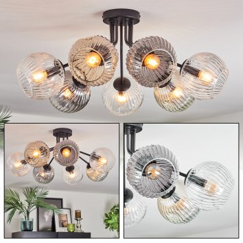 Ripoll ceiling light, globe light Amber, clear, Smoke-coloured, 7-light sources