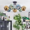 Koyoto ceiling light, globe light blue, gold, green, 7-light sources
