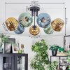 Koyoto ceiling light, globe light blue, gold, green, 7-light sources
