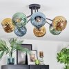 Koyoto ceiling light, globe light blue, gold, green, 7-light sources