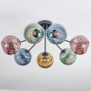 Koyoto ceiling light, globe light blue, gold, green, coppery, 7-light sources