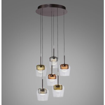 Paul Neuhaus Q-Serie Q-Kon pendant light LED brown, 6-light sources, Remote control