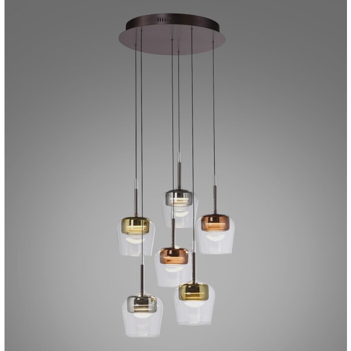 Paul Neuhaus Q-Serie Q-Kon pendant light LED brown, 6-light sources, Remote control