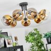 Koyoto ceiling light, globe light gold, clear, 7-light sources