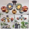 Ripoll ceiling light, globe light blue, gold, green, coppery, 7-light sources