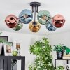 Ripoll ceiling light, globe light blue, gold, green, coppery, 7-light sources