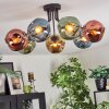 Ripoll ceiling light, globe light blue, gold, green, coppery, 7-light sources