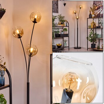 Ripoll globe light, floor lamp Amber, clear, 3-light sources