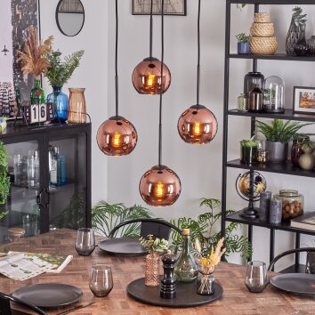 Koyoto hanging light, globe light, Cluster pendant lamp coppery, 4-light sources