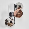 Ripoll globe light, wall light chrome, coppery, Smoke-coloured, 3-light sources