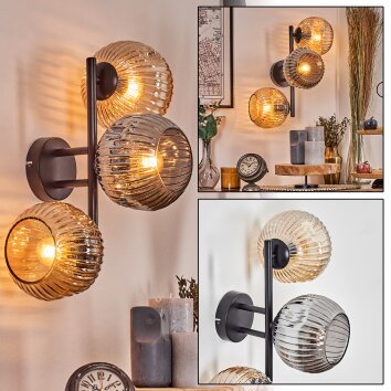 Ripoll globe light, wall light Amber, Smoke-coloured, 3-light sources