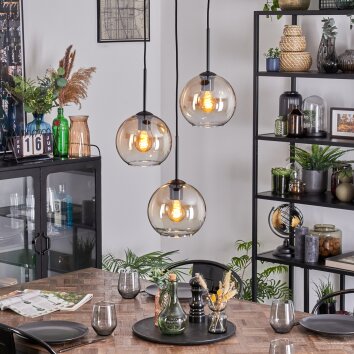 Koyoto hanging light, globe light, Cluster pendant lamp Amber, clear, 3-light sources