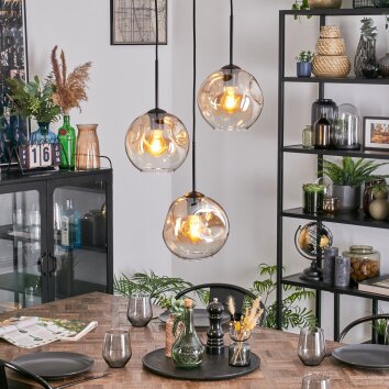 Ripoll hanging light, globe light, Cluster pendant lamp Amber, clear, 3-light sources