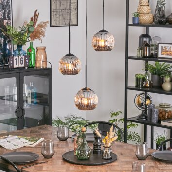 Ripoll hanging light, globe light, Cluster pendant lamp chrome, Smoke-coloured, 3-light sources