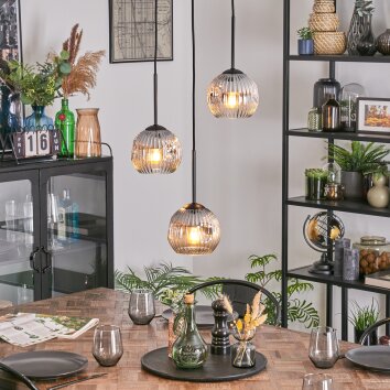 Ripoll hanging light, globe light, Cluster pendant lamp chrome, clear, Smoke-coloured, 3-light sources