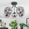 Ripoll ceiling light, globe light chrome, clear, Smoke-coloured, 5-light sources