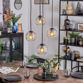 Ripoll hanging light, globe light, Cluster pendant lamp Amber, clear, 4-light sources