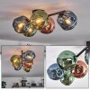 Ripoll ceiling light, globe light blue, green, coppery, 5-light sources