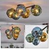 Ripoll ceiling light, globe light blue, gold, green, 5-light sources