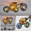 Ripoll ceiling light, globe light blue, gold, green, 4-light sources