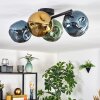 Ripoll ceiling light, globe light blue, gold, green, 4-light sources