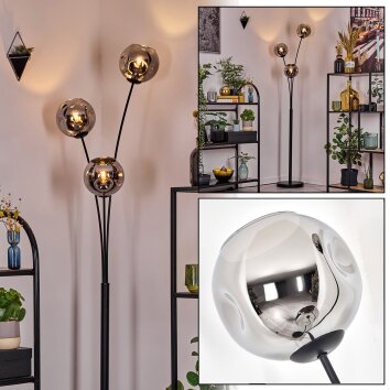 Ripoll globe light, floor lamp chrome, Smoke-coloured, 3-light sources