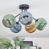 Koyoto ceiling light, globe light 52 cm blue, gold, green, 5-light sources