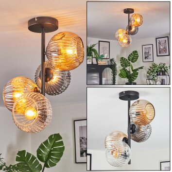 Ripoll ceiling light, globe light Amber, clear, Smoke-coloured, 4-light sources