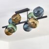 Koyoto ceiling light, globe light blue, gold, green, 8-light sources
