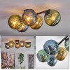 Koyoto ceiling light, globe light blue, gold, green, 5-light sources