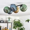 Koyoto ceiling light, globe light blue, gold, green, 5-light sources