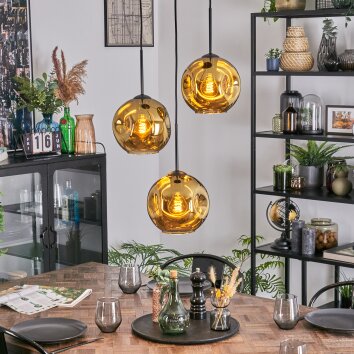 Ripoll hanging light, globe light, Cluster pendant lamp gold, 3-light sources