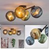 Koyoto ceiling light, globe light blue, gold, green, 4-light sources