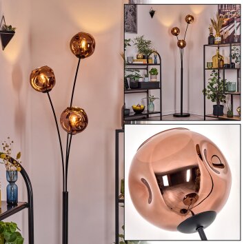 Ripoll globe light, floor lamp coppery, 3-light sources