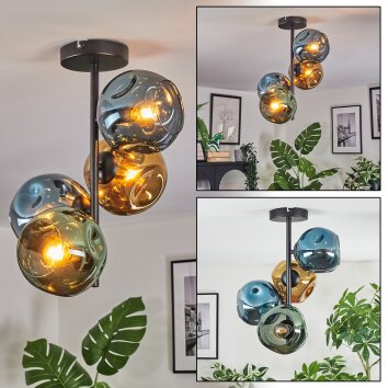 Ripoll ceiling light, globe light blue, gold, green, 4-light sources